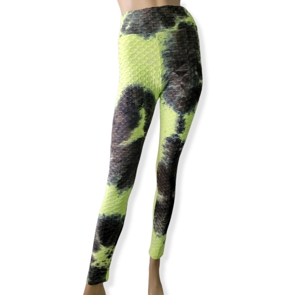 Tik Tok Tye Die Anti-Cellulite Neon Green Leggings - Picture 4 of 9